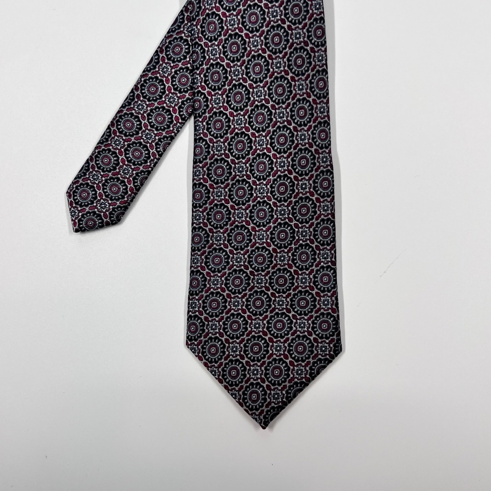 Bruno Piattelli Burgundy Medallion Silk Geometric Necktie Mens One Size
